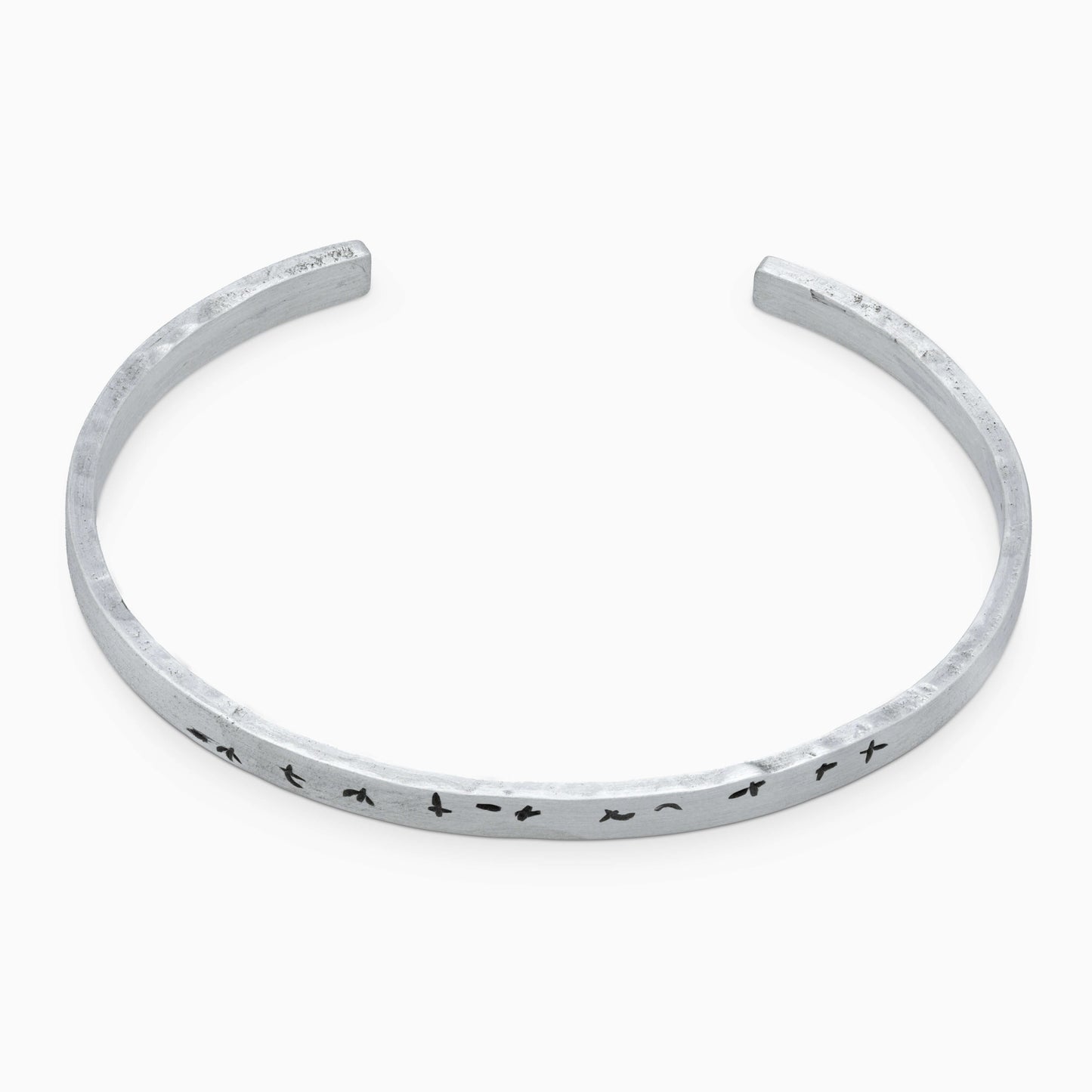 Elegant 925 silver Birds Echelon bracelet with minimalist design and bird patterns, handcrafted open cuff, lightweight accessory.