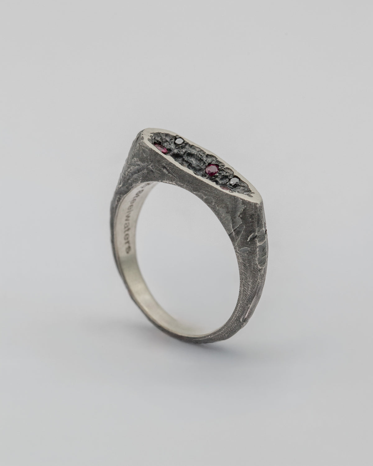 Void Ring | Oxidized Sterling Silver Ring with Natural Rubies and Black Diamonds