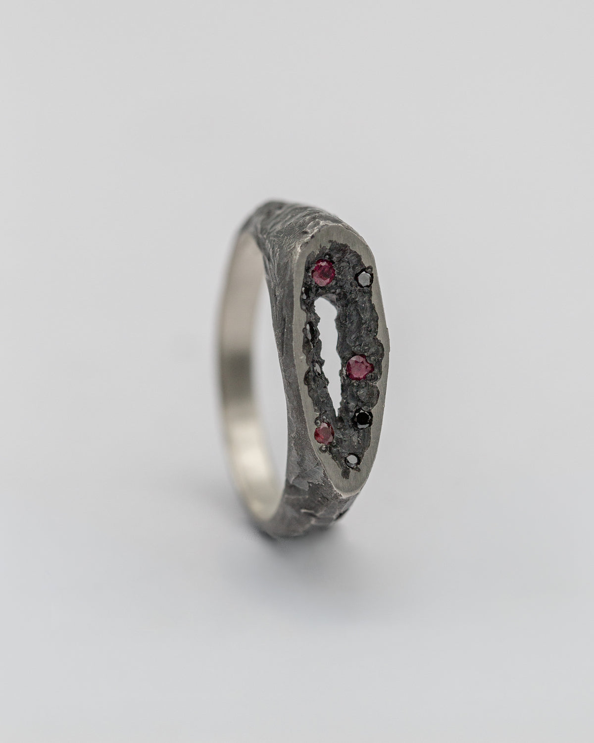 Void Ring | Oxidized Sterling Silver Ring with Natural Rubies and Black Diamonds