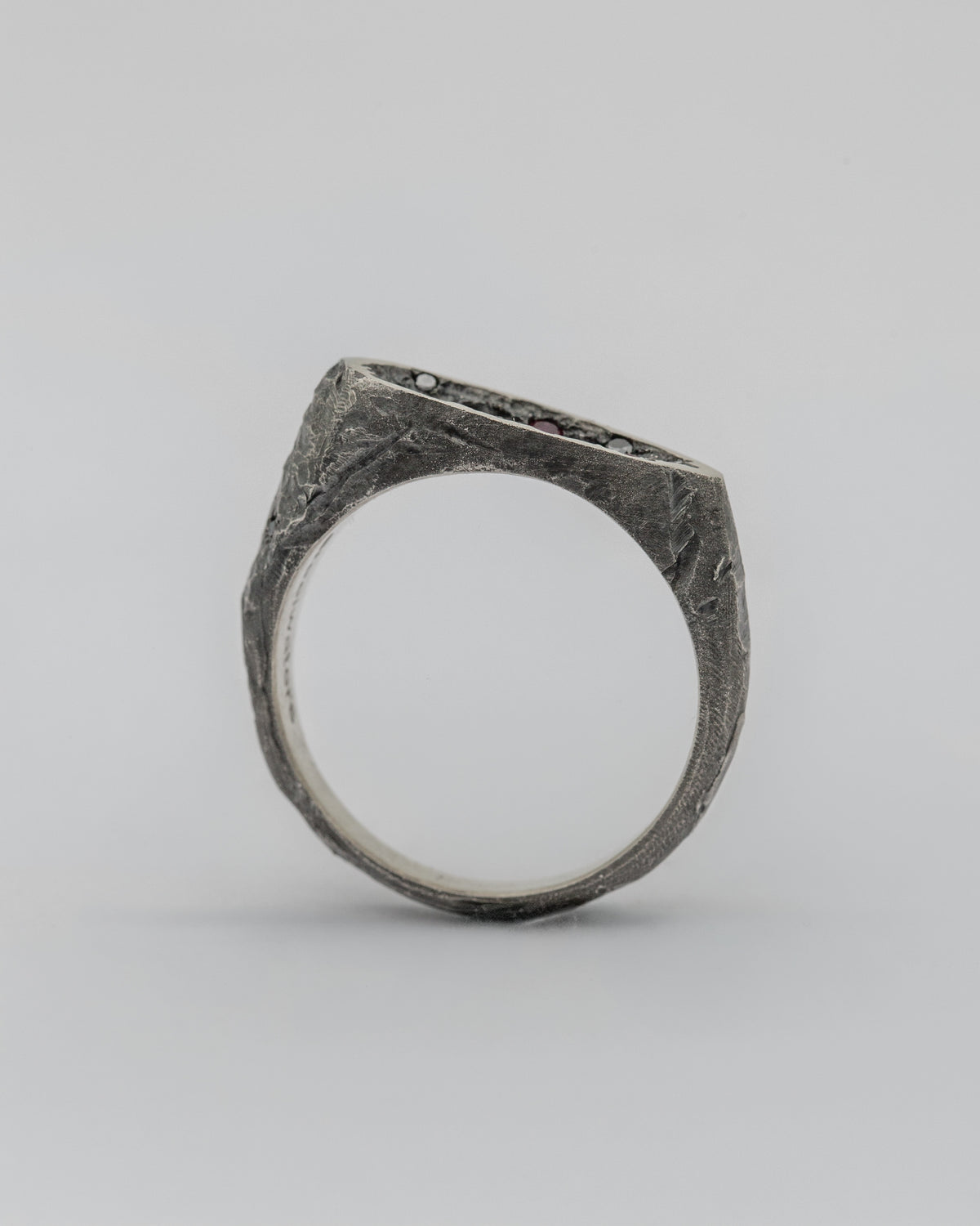 Void Ring | Oxidized Sterling Silver Ring with Natural Rubies and Black Diamonds