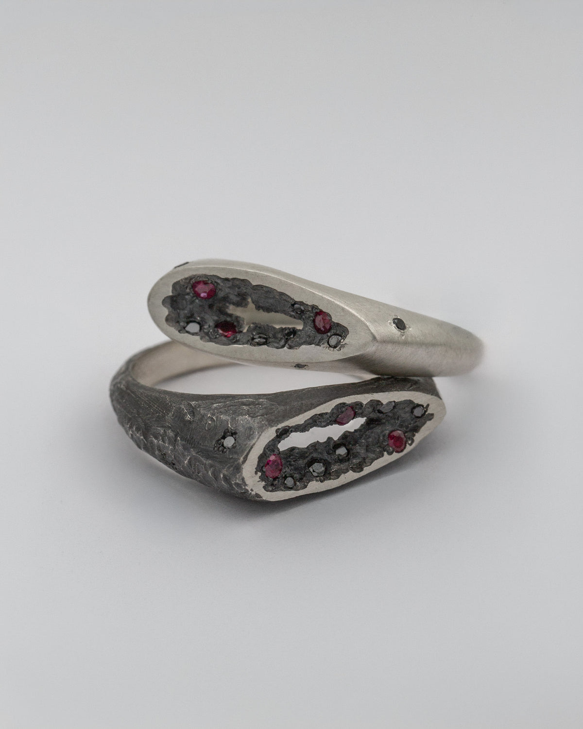 Void Ring | Oxidized Sterling Silver Ring with Natural Rubies and Black Diamonds