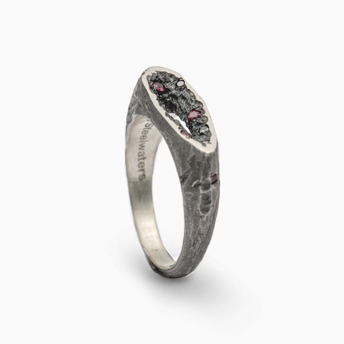Void Ring | Oxidized Sterling Silver Ring with Natural Rubies and Black Diamonds